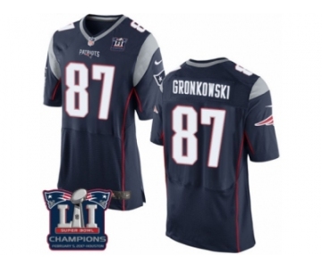 Men's Nike New England Patriots #87 Rob Gronkowski Elite Navy Blue Team Color Super Bowl LI Champions NFL Jersey