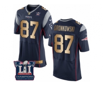 Men's Nike New England Patriots #87 Rob Gronkowski Elite Navy Gold Team Color Super Bowl LI Champions NFL Jersey