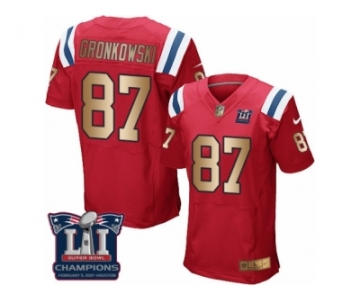 Men's Nike New England Patriots #87 Rob Gronkowski Elite Red Gold Alternate Super Bowl LI Champions NFL Jersey