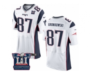 Men's Nike New England Patriots #87 Rob Gronkowski Elite White Super Bowl LI Champions NFL Jersey