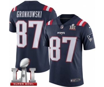 Men's Nike New England Patriots #87 Rob Gronkowski Limited Navy Blue Rush Super Bowl LI 51 NFL Jersey