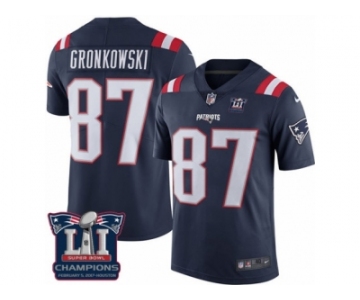 Men's Nike New England Patriots #87 Rob Gronkowski Limited Navy Blue Rush Super Bowl LI Champions NFL Jersey