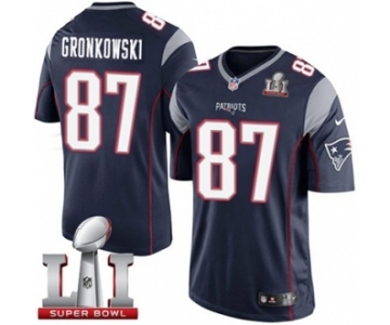 Men's Nike New England Patriots #87 Rob Gronkowski Limited Navy Blue Team Color Super Bowl LI 51 NFL Jersey