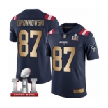 Men's Nike New England Patriots #87 Rob Gronkowski Limited Navy-Gold Rush Super Bowl LI 51 NFL Jersey