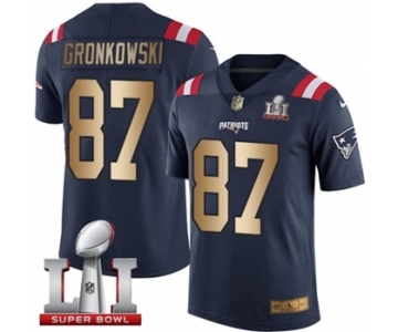 Men's Nike New England Patriots #87 Rob Gronkowski Limited Navy-Gold Rush Super Bowl LI 51 NFL Jersey