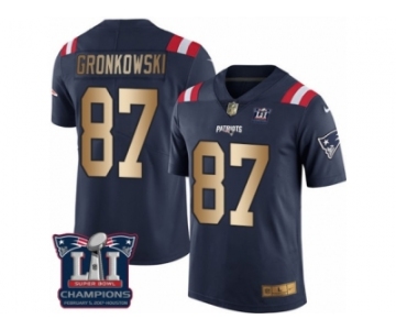 Men's Nike New England Patriots #87 Rob Gronkowski Limited Navy Gold Rush Super Bowl LI Champions NFL Jersey