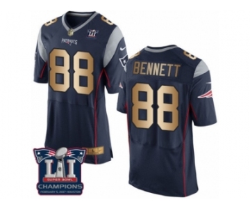 Men's Nike New England Patriots #88 Martellus Bennett Elite Navy Gold Team Color Super Bowl LI Champions NFL Jersey