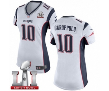 Women's Nike New England Patriots #10 Jimmy Garoppolo Elite White Super Bowl LI 51 NFL Jersey