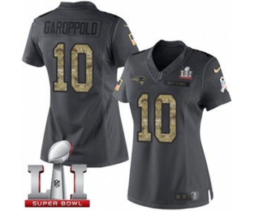 Women's Nike New England Patriots #10 Jimmy Garoppolo Limited Black 2016 Salute to Service Super Bowl LI 51 NFL Jersey