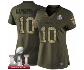 Women's Nike New England Patriots #10 Jimmy Garoppolo Limited Green Salute to Service Super Bowl LI 51 NFL Jersey