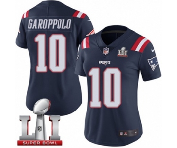 Women's Nike New England Patriots #10 Jimmy Garoppolo Limited Navy Blue Rush Super Bowl LI 51 NFL Jersey