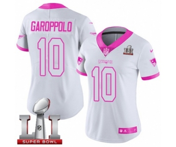 Women's Nike New England Patriots #10 Jimmy Garoppolo Limited White-Pink Rush Fashion Super Bowl LI 51 NFL Jersey