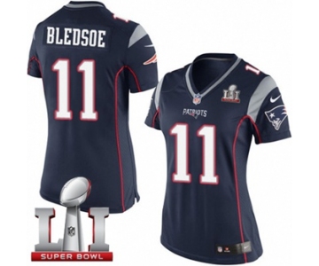 Women's Nike New England Patriots #11 Drew Bledsoe Elite Navy Blue Team Color Super Bowl LI 51 NFL Jersey