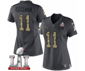 Women's Nike New England Patriots #11 Julian Edelman Limited Black 2016 Salute to Service Super Bowl LI 51 NFL Jersey