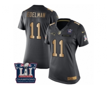 Women's Nike New England Patriots #11 Julian Edelman Limited Black Gold Salute to Service Super Bowl LI Champions NFL Jersey