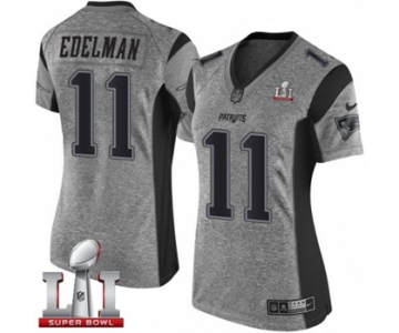 Women's Nike New England Patriots #11 Julian Edelman Limited Gray Gridiron Super Bowl LI 51 NFL Jersey