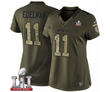 Women's Nike New England Patriots #11 Julian Edelman Limited Green Salute to Service Super Bowl LI 51 NFL Jersey