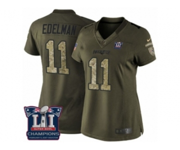 Women's Nike New England Patriots #11 Julian Edelman Limited Green Salute to Service Super Bowl LI Champions NFL Jersey