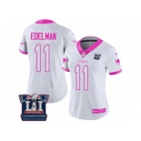 Women's Nike New England Patriots #11 Julian Edelman Limited White Pink Rush Fashion Super Bowl LI Champions NFL Jersey