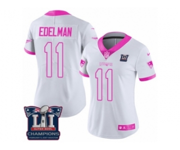 Women's Nike New England Patriots #11 Julian Edelman Limited White Pink Rush Fashion Super Bowl LI Champions NFL Jersey