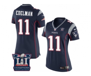 Women's Nike New England Patriots #11 Julian Edelman Navy Blue Team Color Super Bowl LI Champions NFL Jersey