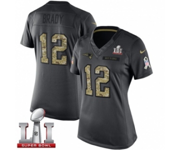 Women's Nike New England Patriots #12 Tom Brady Limited Black 2016 Salute to Service Super Bowl LI 51 NFL Jersey