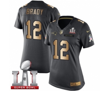 Women's Nike New England Patriots #12 Tom Brady Limited Black-Gold Salute to Service Super Bowl LI 51 NFL Jersey