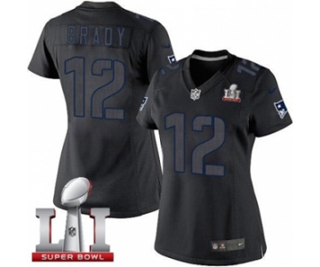 Women's Nike New England Patriots #12 Tom Brady Limited Black Impact Super Bowl LI 51 NFL Jersey