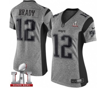 Women's Nike New England Patriots #12 Tom Brady Limited Gray Gridiron Super Bowl LI 51 NFL Jersey