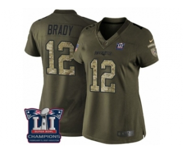 Women's Nike New England Patriots #12 Tom Brady Limited Green Salute to Service Super Bowl LI Champions NFL Jersey