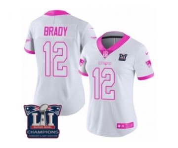 Women's Nike New England Patriots #12 Tom Brady Limited White Pink Rush Fashion Super Bowl LI Champions NFL Jersey