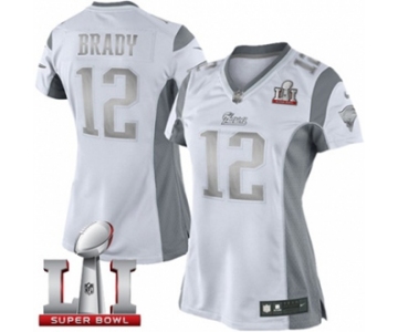 Women's Nike New England Patriots #12 Tom Brady Limited White Platinum Super Bowl LI 51 NFL Jersey