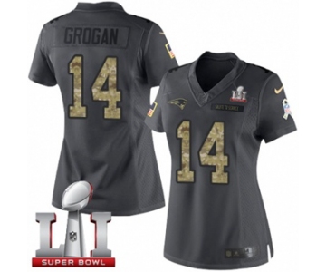 Women's Nike New England Patriots #14 Steve Grogan Limited Black 2016 Salute to Service Super Bowl LI 51 NFL Jersey