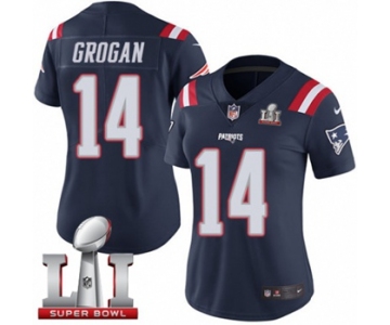 Women's Nike New England Patriots #14 Steve Grogan Limited Navy Blue Rush Super Bowl LI 51 NFL Jersey