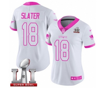 Women's Nike New England Patriots #18 Matthew Slater Limited White-Pink Rush Fashion Super Bowl LI 51 NFL Jersey