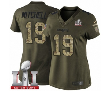 Women's Nike New England Patriots #19 Malcolm Mitchell Limited Green Salute to Service Super Bowl LI 51 NFL Jersey