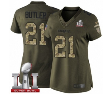 Women's Nike New England Patriots #21 Malcolm Butler Limited Green Salute to Service Super Bowl LI 51 NFL Jersey