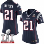 Women's Nike New England Patriots #21 Malcolm Butler Limited Navy Blue Team Color Super Bowl LI 51 NFL Jersey