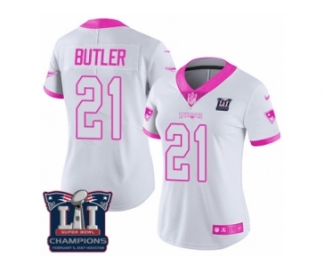 Women's Nike New England Patriots #21 Malcolm Butler Limited White Pink Rush Fashion Super Bowl LI Champions NFL Jersey