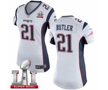 Women's Nike New England Patriots #21 Malcolm Butler Limited White Super Bowl LI 51 NFL Jersey