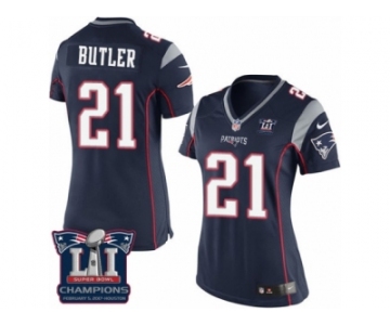 Women's Nike New England Patriots #21 Malcolm Butler Navy Blue Team Color Super Bowl LI Champions NFL Jersey