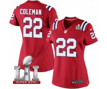 Women's Nike New England Patriots #22 Justin Coleman Elite Red Alternate Super Bowl LI 51 NFL Jersey