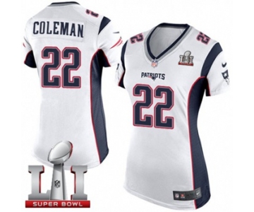 Women's Nike New England Patriots #22 Justin Coleman Elite White Super Bowl LI 51 NFL Jersey