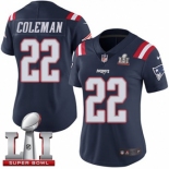 Women's Nike New England Patriots #22 Justin Coleman Limited Navy Blue Rush Super Bowl LI 51 NFL Jersey