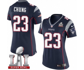 Women's Nike New England Patriots #23 Patrick Chung Elite Navy Blue Team Color Super Bowl LI 51 NFL Jersey