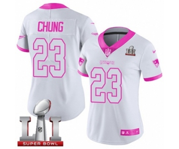 Women's Nike New England Patriots #23 Patrick Chung Limited White-Pink Rush Fashion Super Bowl LI 51 NFL Jersey