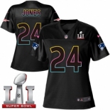 Women's Nike New England Patriots #24 Cyrus Jones Game Black Fashion Super Bowl LI 51 NFL Jersey