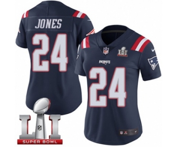 Women's Nike New England Patriots #24 Cyrus Jones Limited Navy Blue Rush Super Bowl LI 51 NFL Jersey