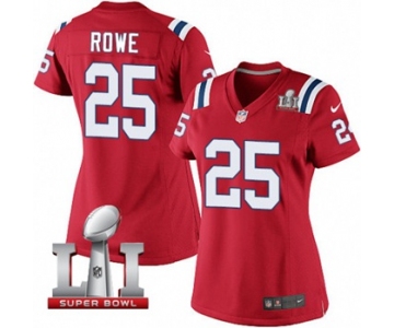 Women's Nike New England Patriots #25 Eric Rowe Elite Red Alternate Super Bowl LI 51 NFL Jersey