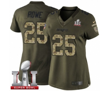 Women's Nike New England Patriots #25 Eric Rowe Limited Green Salute to Service Super Bowl LI 51 NFL Jersey